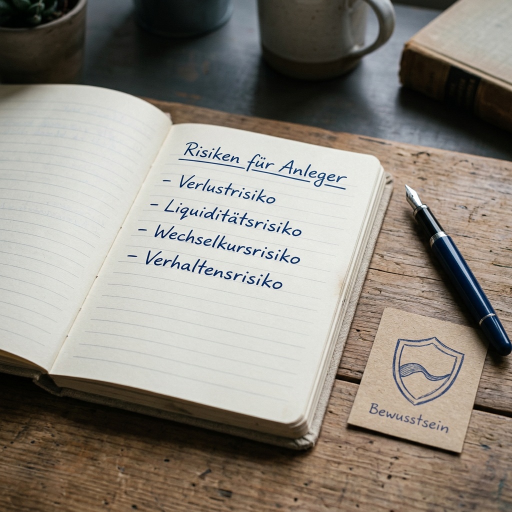 Aufgeschlagenes Notizbuch mit handschriftlicher Liste zum Thema Risikobewusstsein